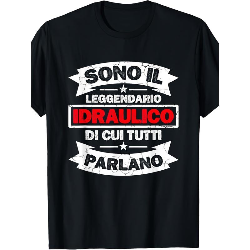 Legendary Plumber T-shirt | Black, S, Crew Neck, Slight Stretch Fabric, Casual Style, Geometric Pattern, Perfect for Men
