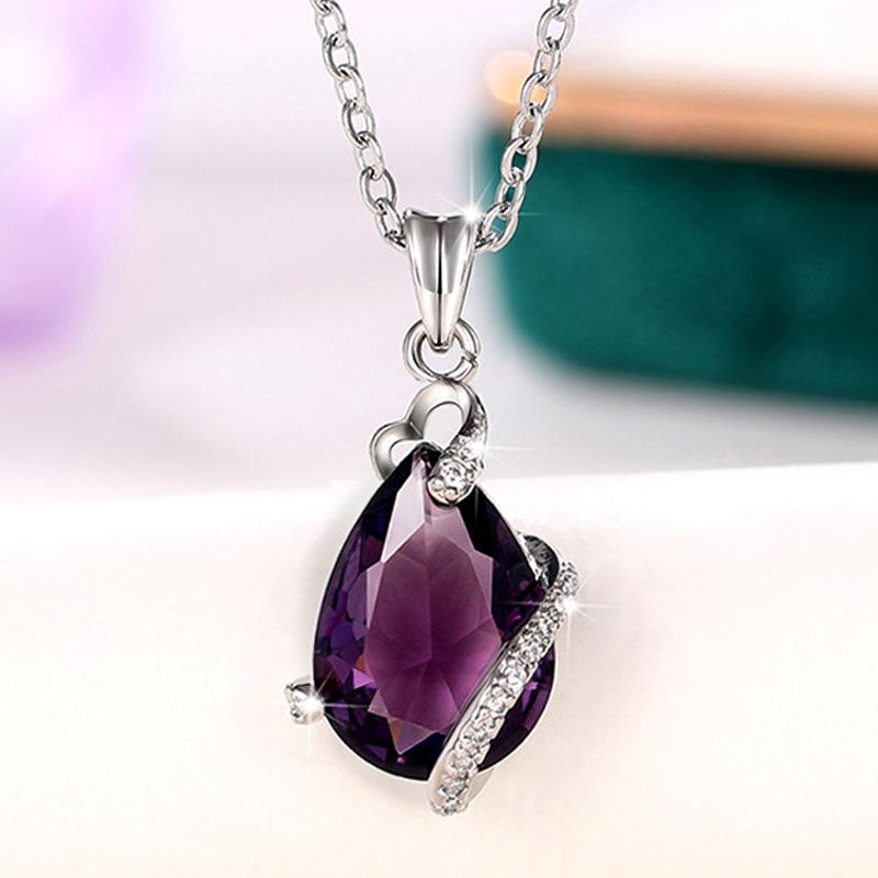Fashion Water Drop Collarbone Chain, Creative Amethyst Pendant Neck Chain, Valentine'S Day Gift.