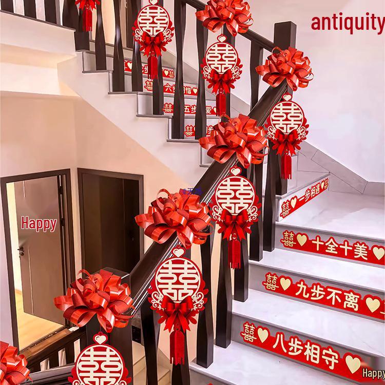 Wedding Stair Decoration Kit: Creative Escalator Flowers & Ribbons for Handrail Arrangement