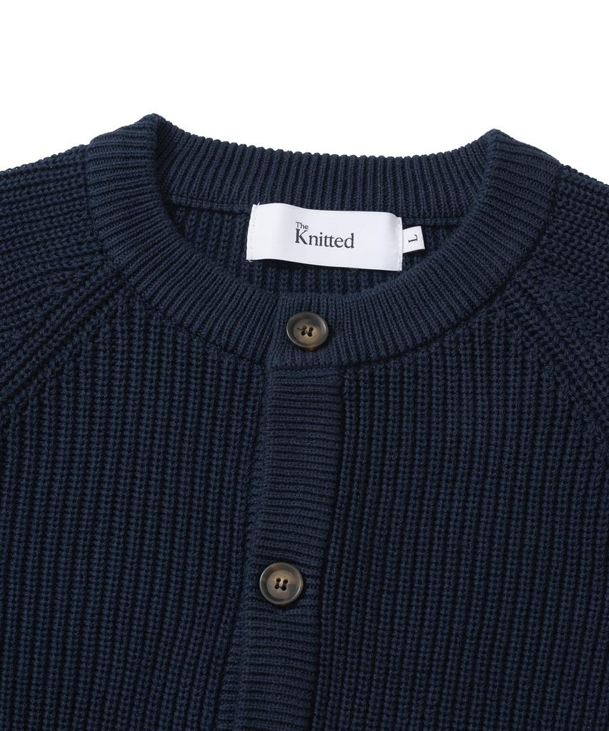 Knitted [Knitted X Fashion Planet] Cotton Waffle Round Cardigan Navy