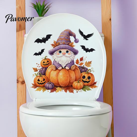 Cartoon Gnome Pumpkin Wall Decor Halloween Dwarf Stickers, Self Adhesive Removable PVC Decals, Autumn Leaves Festival Atmosphere Stickers And