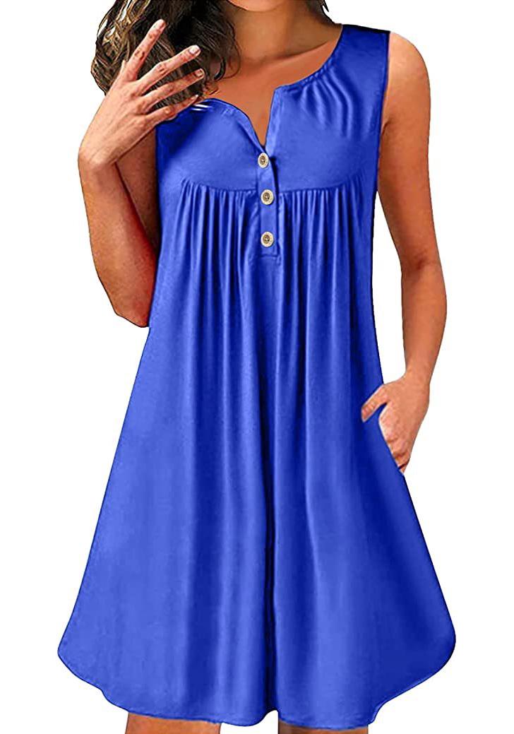 2026 Spring/Summer Women s Sleeveless Pleated Button-Up Vest Dress Pajamas M королевский синий