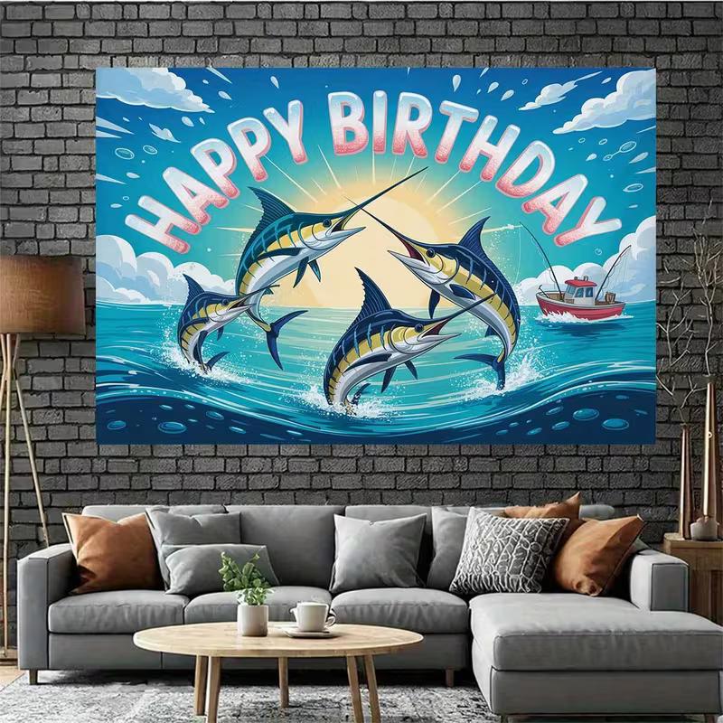2D Marlin Fishing Birthday Backdrop Ocean Themed Photography Background