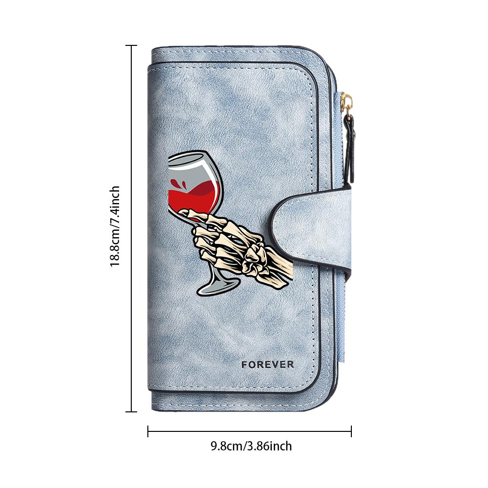 Skeleton Hand Wine Glass Printed Long Wallet Fashion Forever Multicard Slot Casual Purse