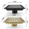 Black SUS304 Stainless Steel Shower Drain Bathroom Floor Drain Tile Insert Square Anti-odor Floor Waste Grates 15CM Brushed Gold