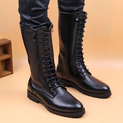 Fashion Men Fashion Stage Nightclub Motorcycle Boots Lace-up Soft Leather Shoes Handsome Long Knight Boot Cowboy High Botas Masculinas