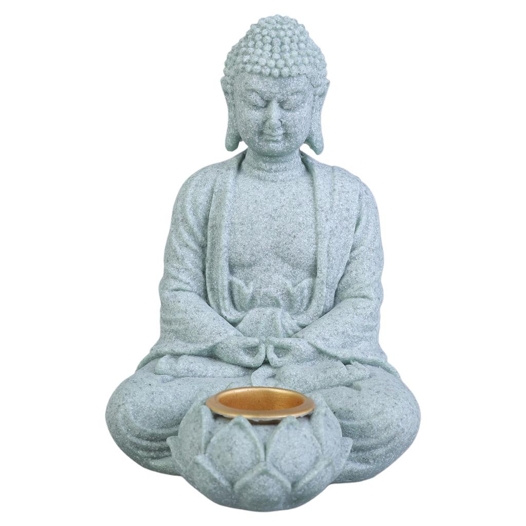 Sitting Buddhas Statue with Tealight Candle Holder Buddhas Figurine Sculpture Insenses Holder for Home and Garden Decors