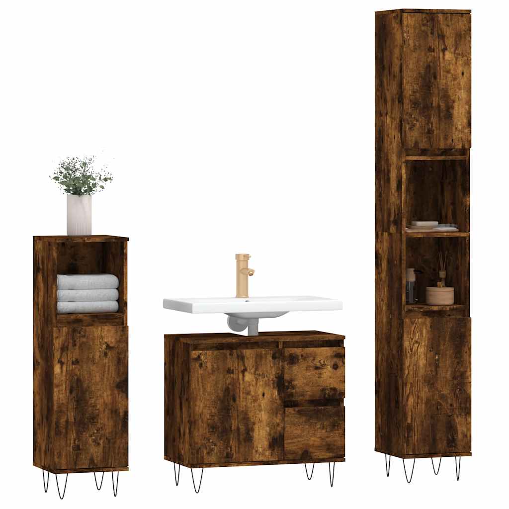 Vidaxl 3-Piece Bathroom Furniture Set, Smoked Oak