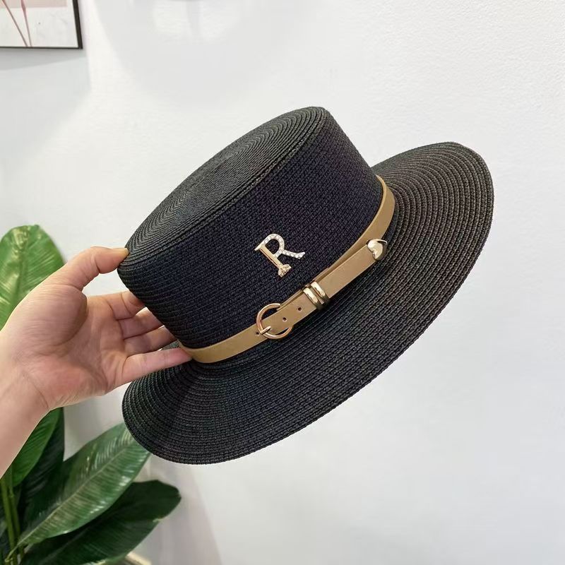 Vintage Fashion Internet Celebrity Sunshade Flat Top Top Hat Women Spring and Summer Travel Vacation Sun Hat Beach Hat