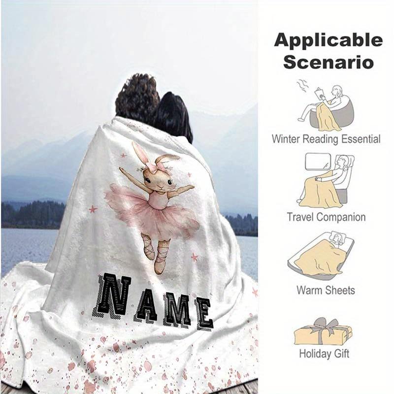 Coperta Personalizzata Coniglio Ballerina Design Coniglio Tutù Rosa Nome Personalizzato Pile Coperta Tutte le Stagioni Morbida Calda Biancheria da Letto per Bambini Regalo
