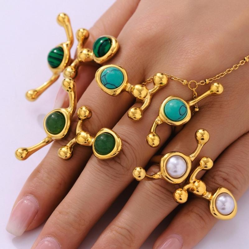 Fashion Forward C Band Natural Mineral Ring Lightweight Stainless Material 14g Jewelry Multiple Style Selection