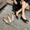 New Nude Patent Leather Rivets Pointed Flat Shoes Women's Versatile Thick Heel Low Heel Soft Sole Temperament Light Mouth Single Shoes