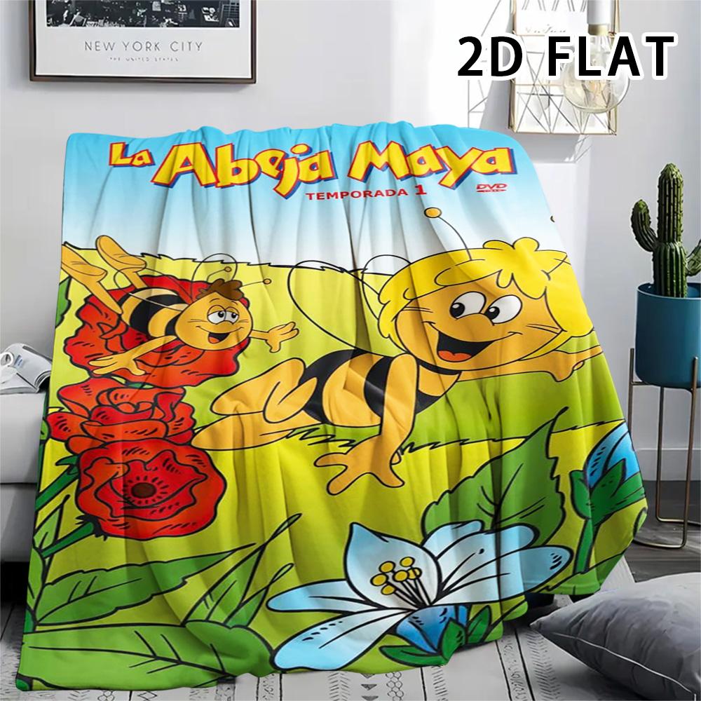 1Pc Bees and Maya Print Flannel Blanket, High quality Comfortable for All Seasons, Home Decor, Warmth and Comfort, Perfect for Christmas Gifts