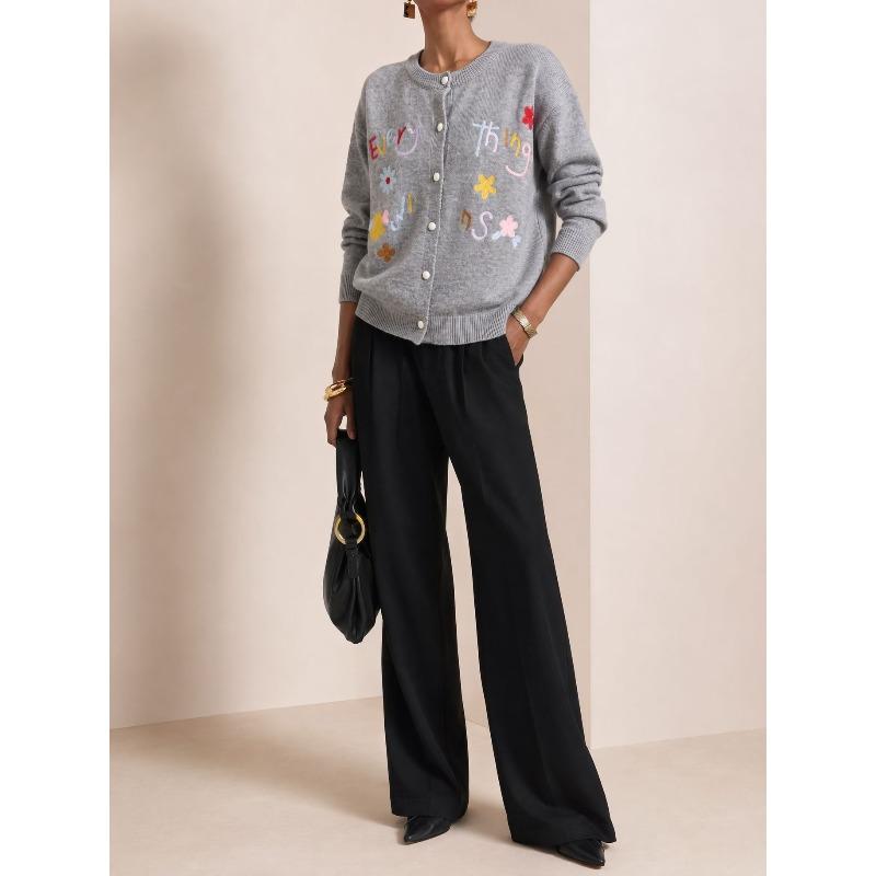 TIFICY Women's Fashion Casual Fall Winter Flower Pattern Print Long Sleeve O-Neck Sweaters