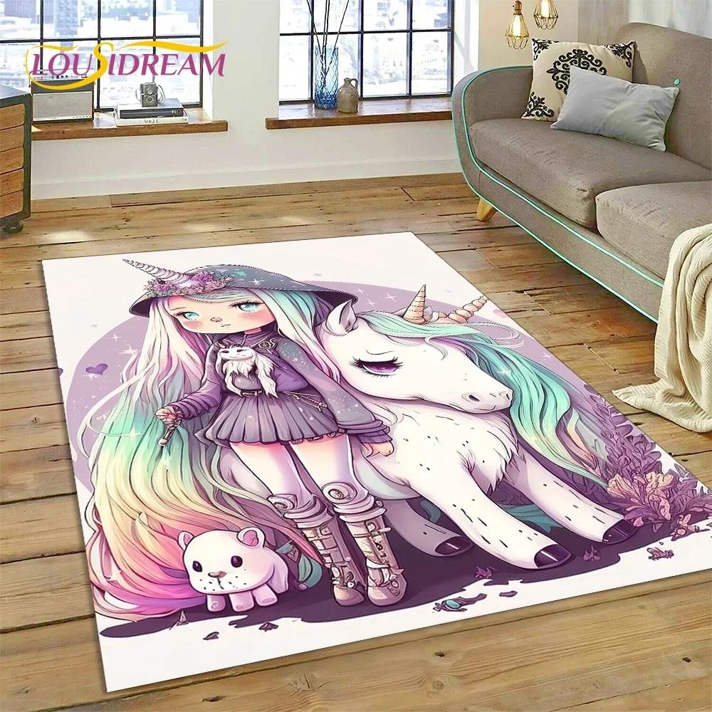3D Cute Dream Unicorn Cartoon Girl Carpet Rug for Bedroom Living Room Home Sofa Decoration,Children Game Large Decor Floor Mat