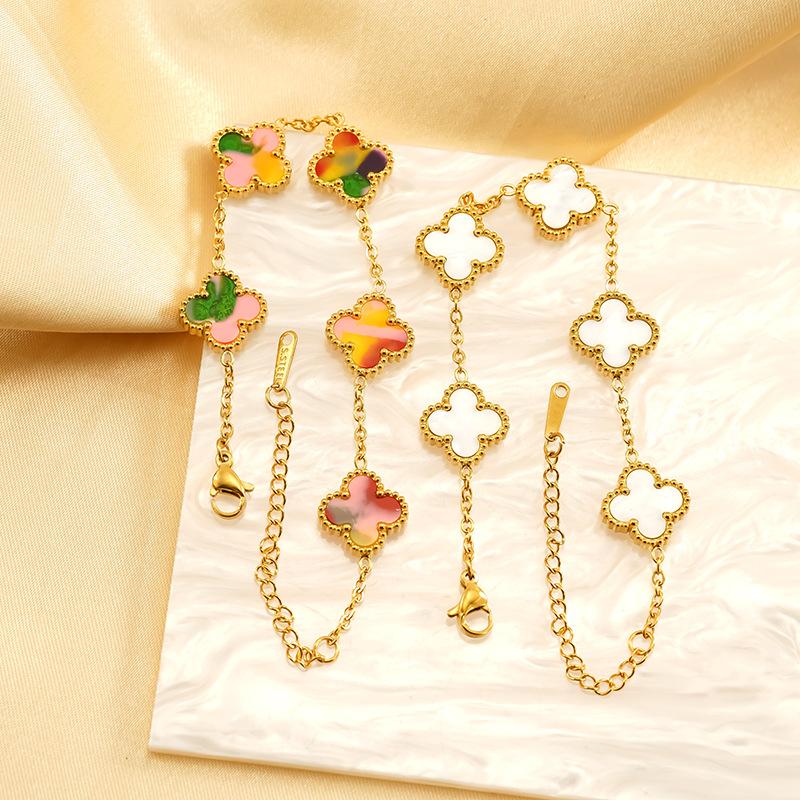Flower Electroplated Four-leaf Clover Titanium Steel Bracelet Versatile High-end Fashion Jewelry Women's Bracelet