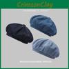 Style Retro Artistic Womens Beret In Denim Blue Warm Cotton Fabric For Seasons All