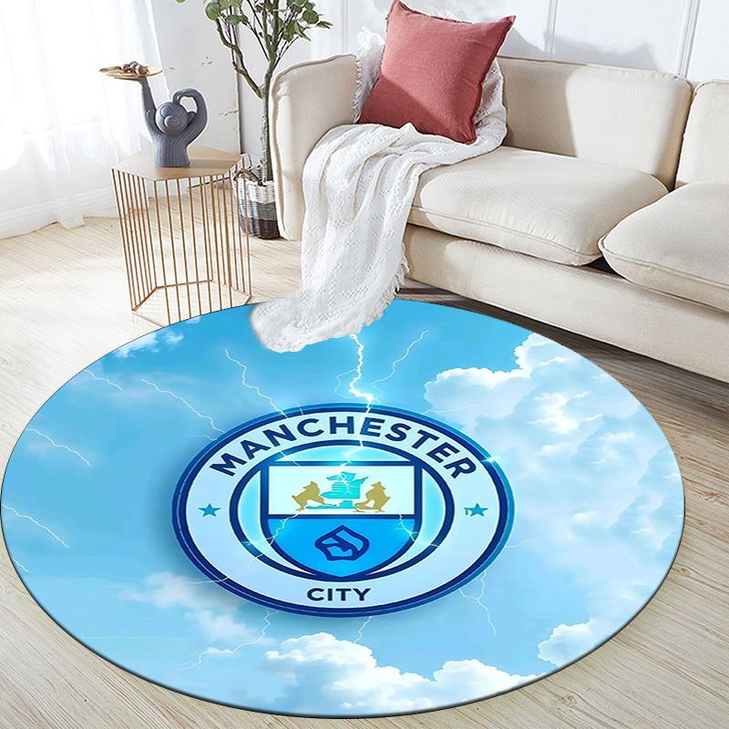 Man City Round Area Rug,Carpet Rug for Living Room Bedroom Sofa Playroom Decor,Non-slip Floor Mat