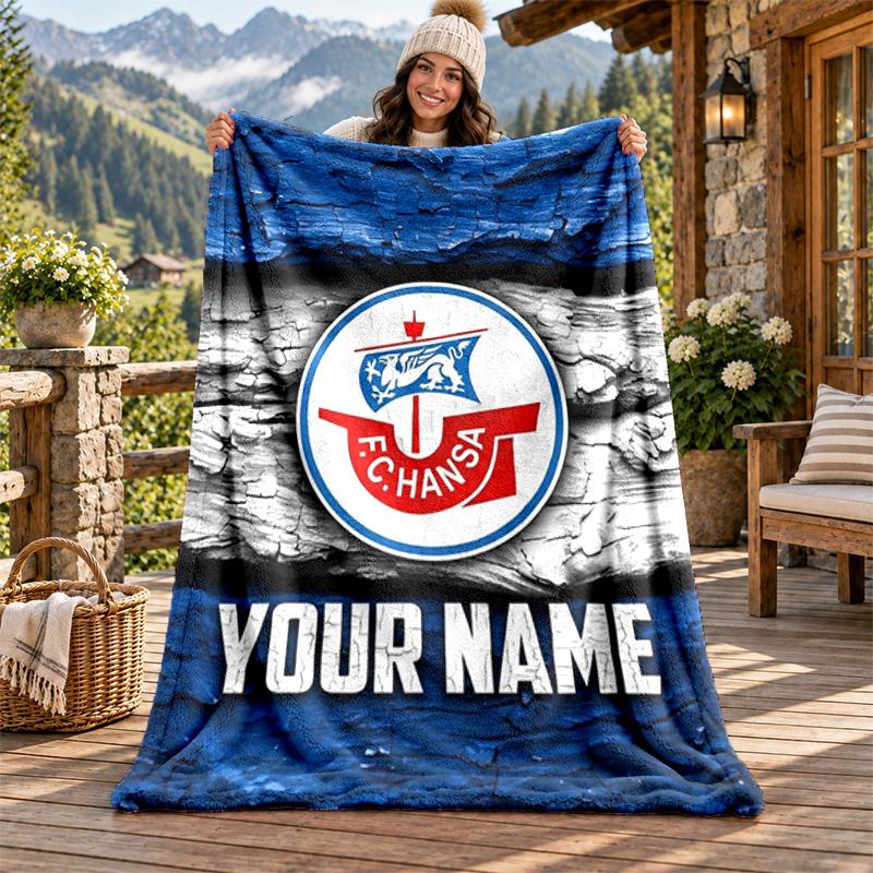 FC Hansa Rostock Custom Name Flannel Blanket Personalized Soft Warm Plush Throw Blanket Customized Gift for Family Friends