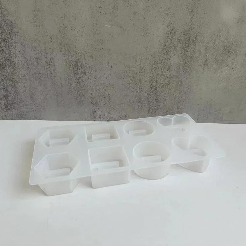 8 Hole Ring Stand Crystal Epoxy Resin Mold Round Hexagonal Love Ring Stand Mirror Silicone Mold DIY Ring Display Stand Mold