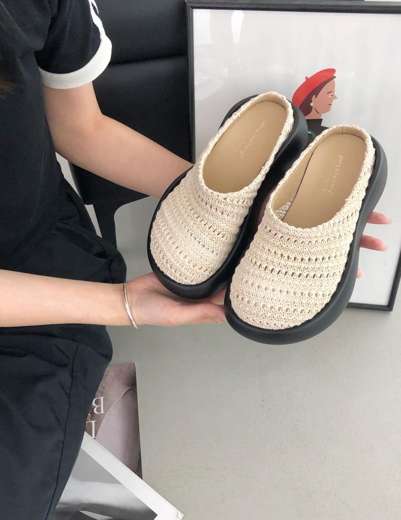 Spring and summer 2025 new thick-soled inner height increase bag head weaving one pedal outer wear slippers casual versatile women's slippers