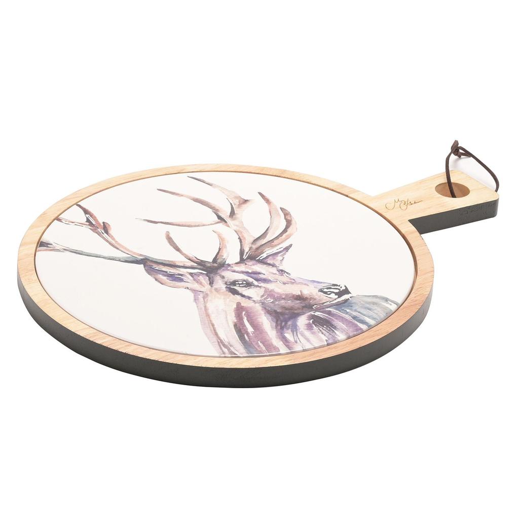 Meg Hawkins Rubber Wood & Ceramic Serving Board Stag 27 x 35 cms