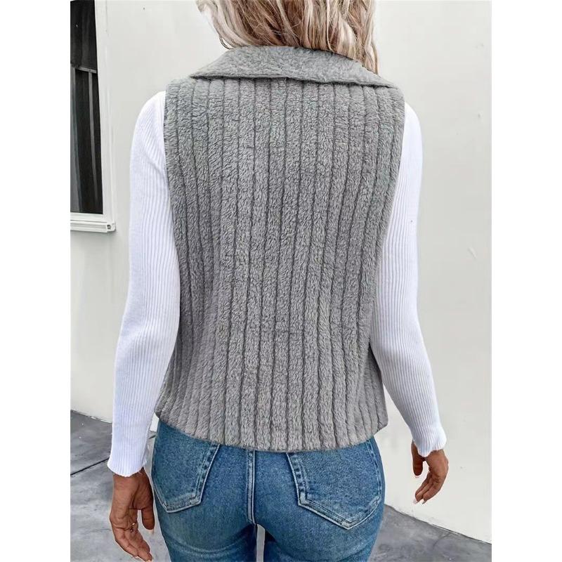 YYFS Women's Fashion Casual Solid Color Print Autumn Winter Sleeveless POLO Neck Jackets & Coats