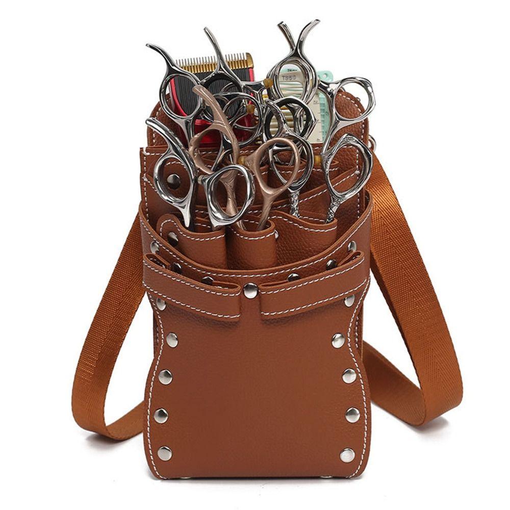 Fashion PU Leather Hairdressing Scissors Bag Large Capacity Durable Hairstylist Waist Bag Haircut Bag Crossbody Scissors Tool