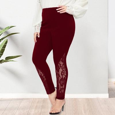 Dames Hoge Legging Effen Kleur Slim Fit Holle Kant Bloemen Elastische Strakke Pasvorm Potlood Broek
