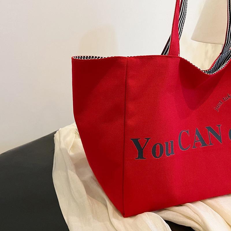 2025 New Colorful Reversible Canvas Tote Bag Striped Shoulder Bag