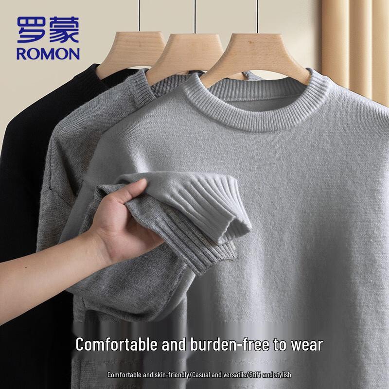 

ROMON Men s Solid Color Thick Knit Pullover Sweater XL
