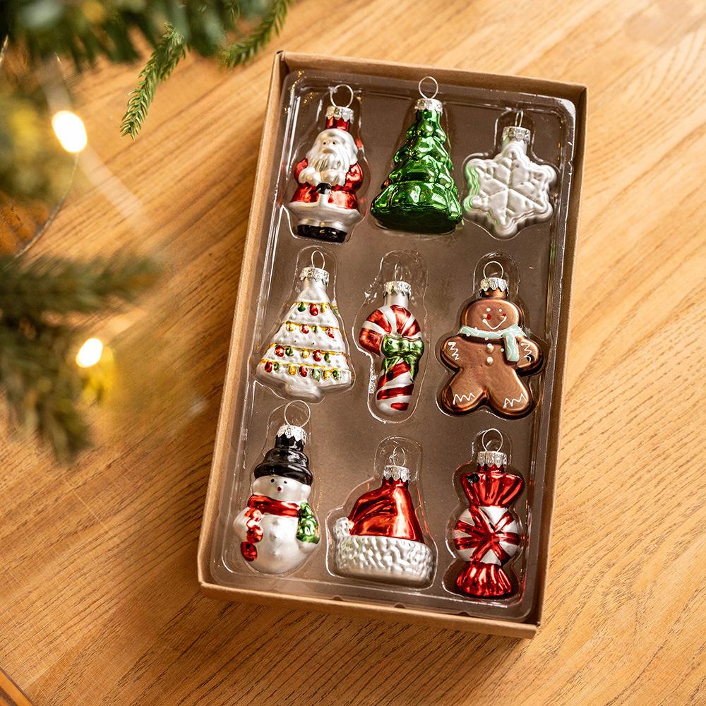 9-piece set Christmas glass shaped ball, elderly snowman, snowflake mold ball, Christmas tree creative pendant