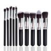 Premium Synthetic Kabuki Foundation Face Powder Blush Eyeshadow Brush Makeup Brush Kit with Blender Sponge and Brush Cleaner (10 Pcs, Black/Silver)