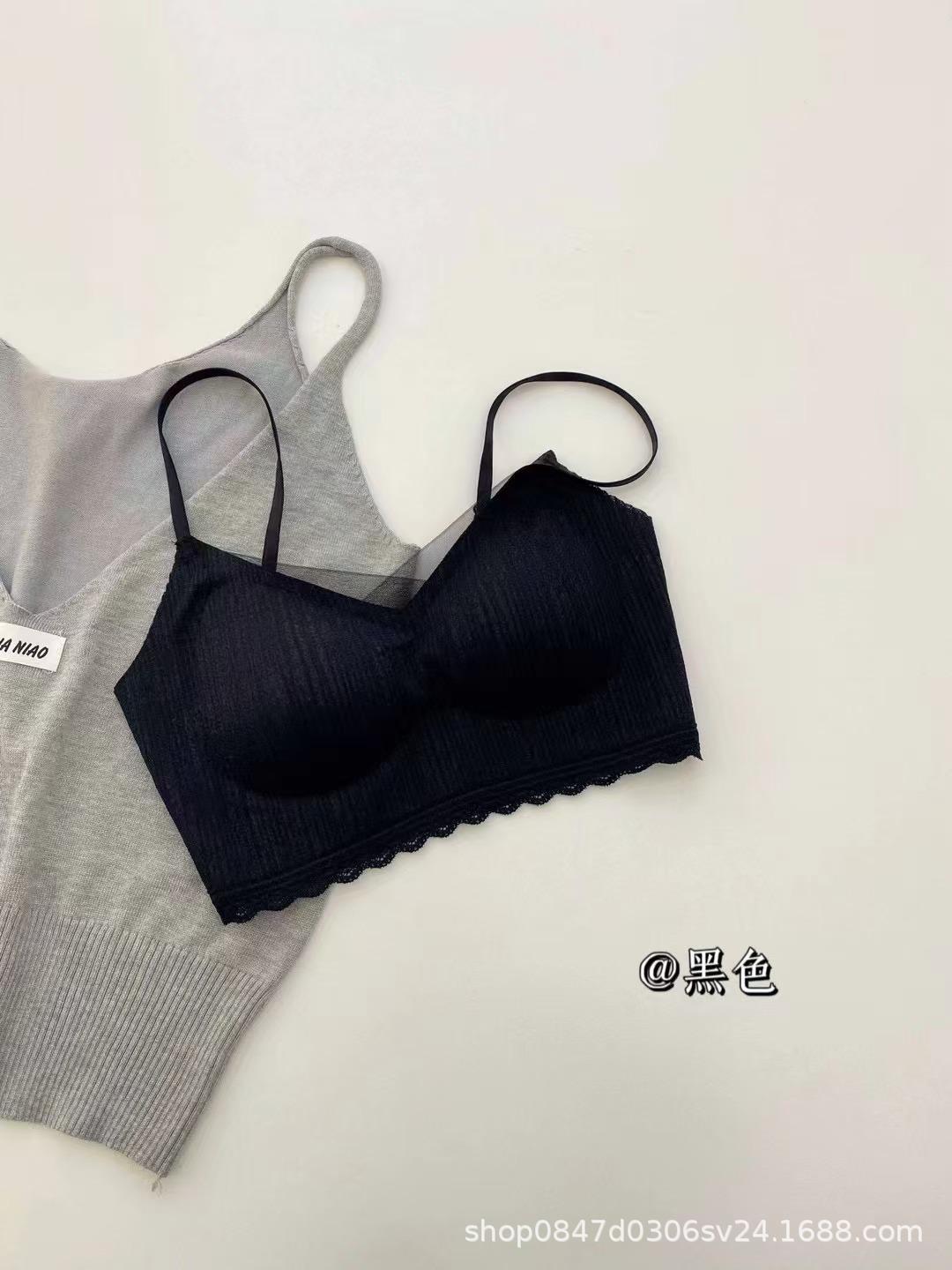 Thin shoulder strap beautiful back underwear new popular summer thin lace sexy backless bra women gather M чёрный