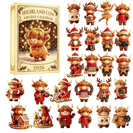 Christmas Tree Decor 24 Days Advent Calendar 2026, 2D Acrylic Reading Cats/Dogs/Forest Animals Ornament Countdown Calendar, Cute Pet Pendants for Xmas