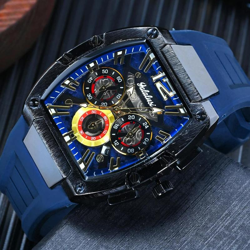 Relógio Vintage de Luxo para Homens Cronógrafo Esportivo de Pulso Quartzo com Pulseira de Silicone, Data, Luminoso