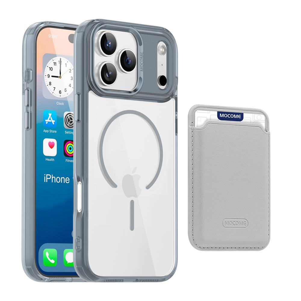 KEYSION Magnetic PU Card Holder Bag Phone Case for MagSafe for iPhone 17 Pro Max 17 Air Transparent TPU+PC Shockproof Back Cover