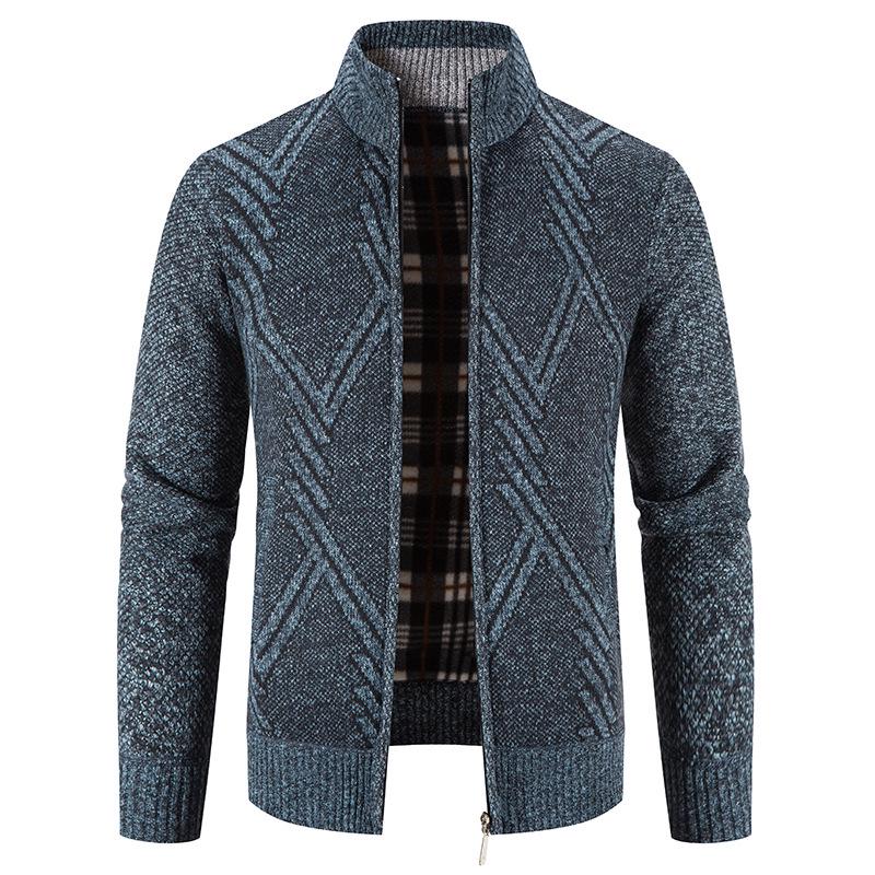 

Men s Plus Velvet Thick Wool Zipper Cardigan - Winter Warm Sweater for Dad & Seniors M сірий колір/синій