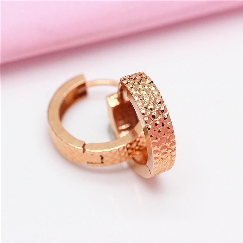Purple Gold Hammer Pattern Ear Buckle Trendy Personalized Pattern Laser Thick Women'S Rose Gold Plated Earrings
