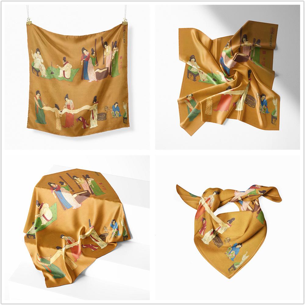 53CM Twill Silk Scarf Woman Practicing Painting Square Scarves Wraps Bandana Small Hijab Silk Foulards Tie Headband Neckerchief