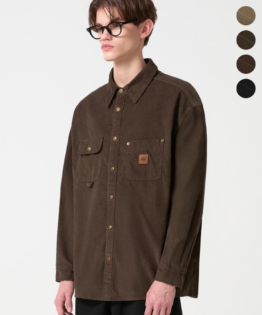 TRILLION Leather Patch Corduroy Work Shirt_4Color