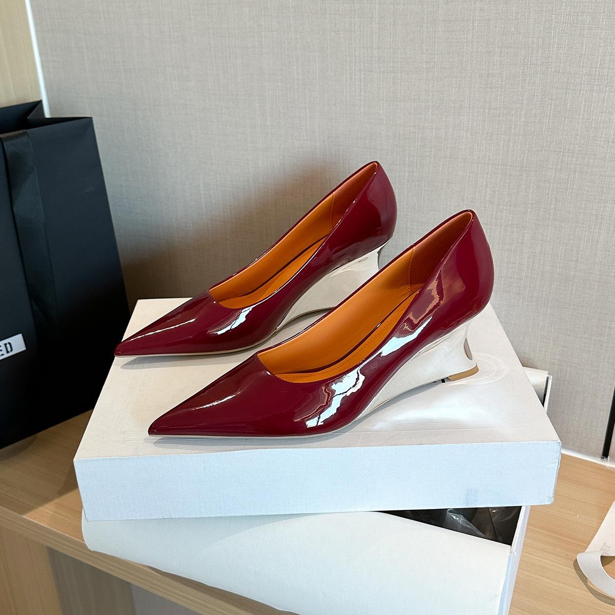 

363-5 Niche design French pointed wedge heels single shoes autumn new red sexy banquet high heels single shoes 40 бордовый