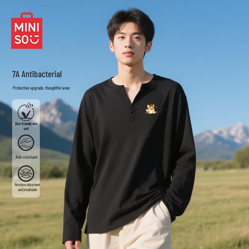 MINISO Men s Cleanfit Antibacterial Long-Sleeve Henley T-Shirt XL