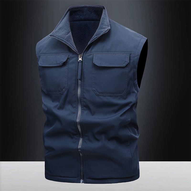 Direct sales M-8XL large size men's outdoor fishing tooling casual double-sided vest young and middle-aged stand-up collar