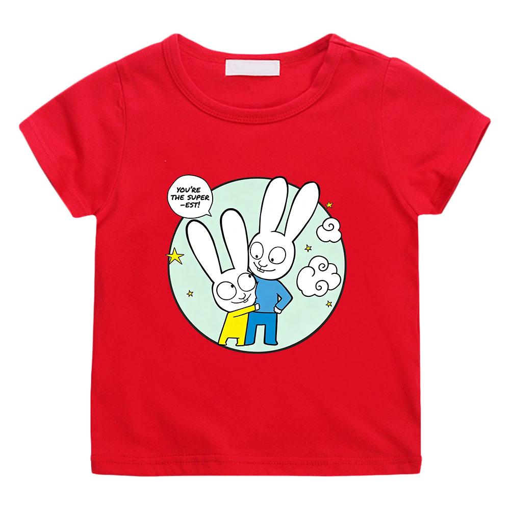 

Simon Super Rabbit Cartoon Children s T-shirt 100%Cotton Cute Boys Girls Short Sleeve Manga Print Kids Top Casual Toddler Summer 100 червоний