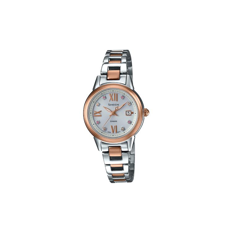 CASIO SHEEN Solar Collection Quartz Movement Stainless Steel Strap Watch Women s Watch White Dial SHE-4522SG-7AUPR Pink Gold Watch Case