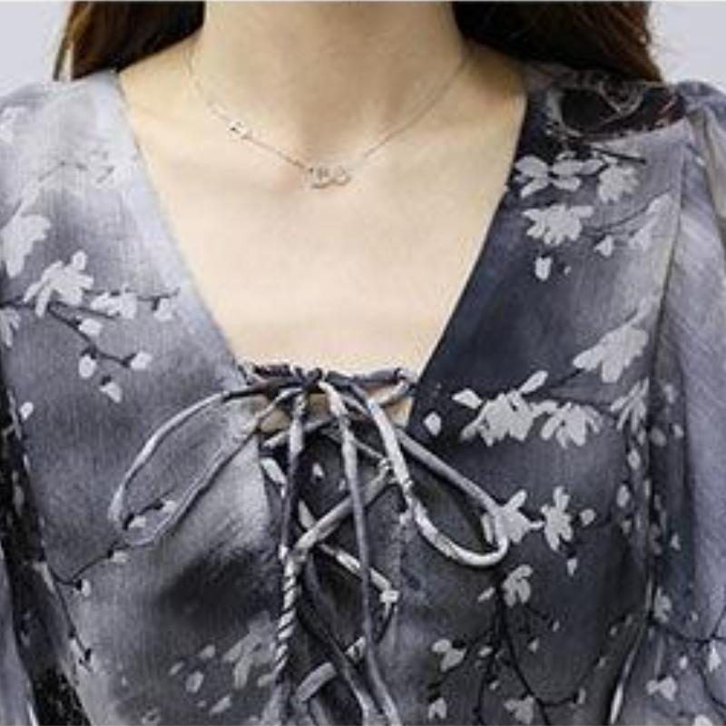 Duża damska sukienka Spódnica wróżki Gruba siostra Szyfonowa spódnica trapezowa Seksowna spódnica z dekoltem w serek Moda Flare Sleeve Swallowtail Spódnica Design Dress