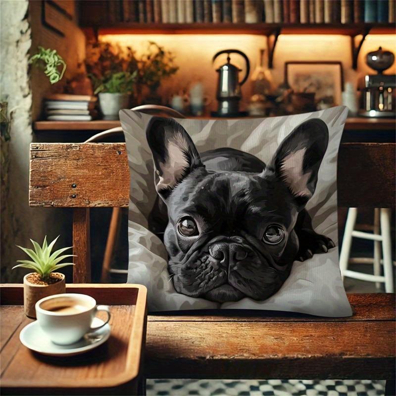 1 French doggie pillow cover, soft plush zipper design, single-sided printing
