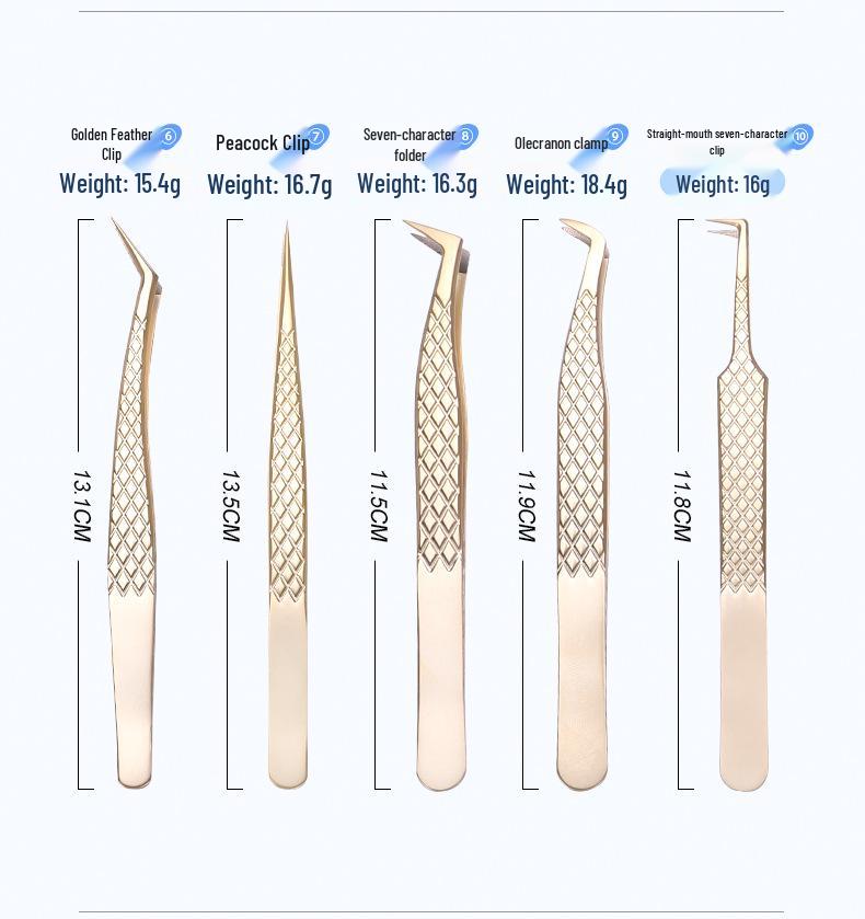 Golden Feather Stainless Steel Lash Tweezers with Net Grip for Precision Eyelash Application