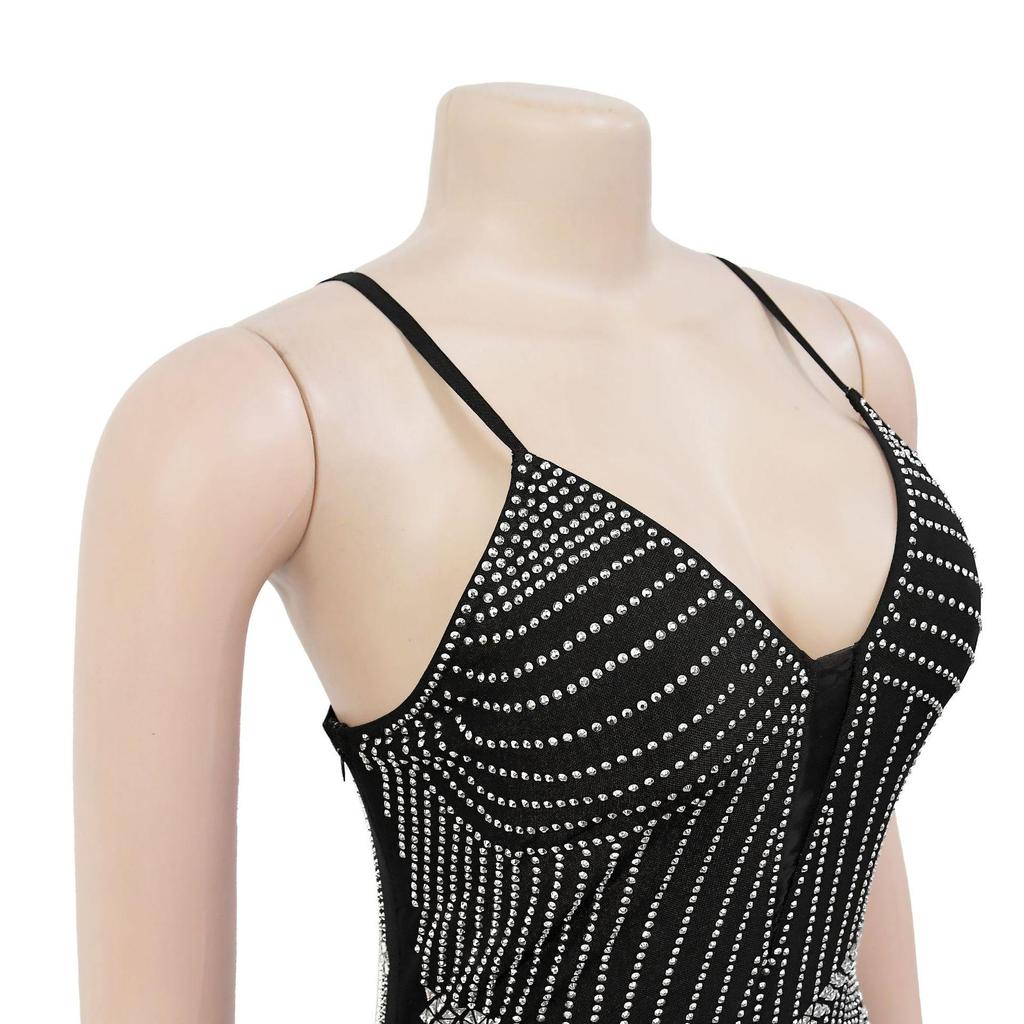 C7215 European & American Fashion Spaghetti Strap Rhinestone Dress - Sexy Tight Sleeve Short Dress for Women
